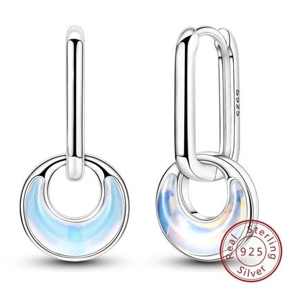 Hoop Earrings New Original 925 Sterling Silver Sweet Heart Bow Round Zircon Studs Drop Earrings For Women Girl Fine Jewelry
