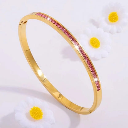 Classic Pink Zircon Inlay Cardioid Design Stainless Steel Stacked Bracelet Couple Jewelry Holiday Gift