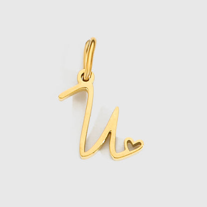 St-Delan Gold Plated Cursive Heart Initial Charms A-Z Script Alphabet Pendants for DIY Jewelry Making