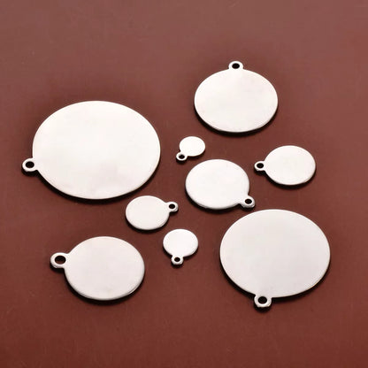10-50pcs Stainless Steel Circle Round Tag Laser Engraved Logo Name Tail Chain Label for DIY Customize Jewelry Making