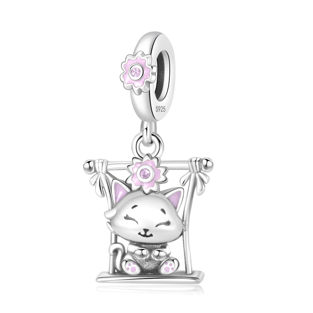 2025 New Silver Plated Elephant, Wombat, Kitten, Bear Dangle Charm Fit Pan Bracelet Bead DIY Women Cute Pet Serise Jewelry Gift