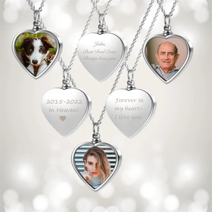 Personalized Photo Heart Urn Necklace for Ashes Cremation Urns Custom Picture Engraved Necklace Keepsake Text Memorial Jewelry