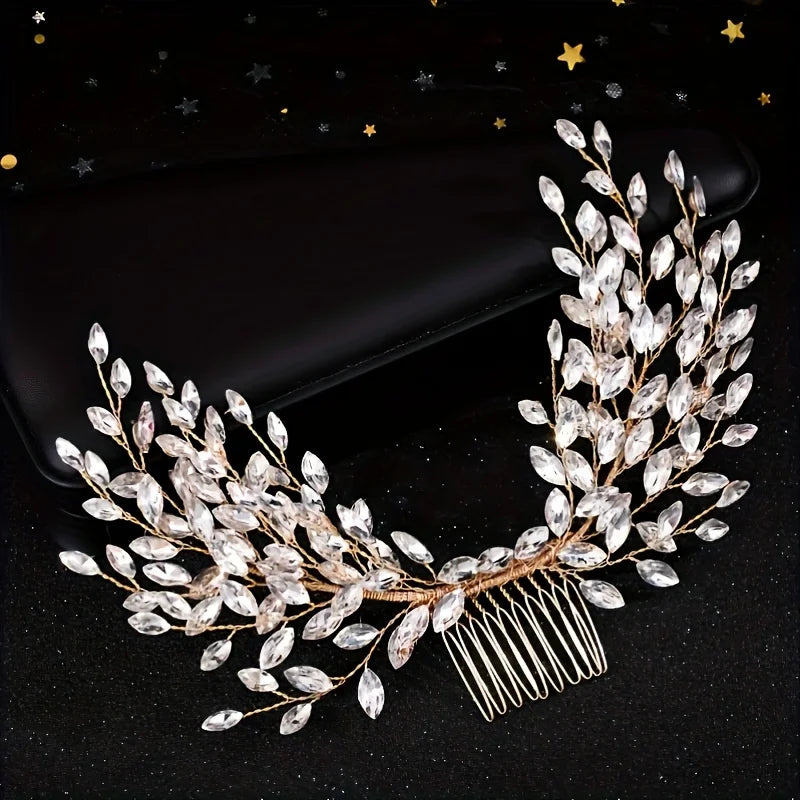 Golden Crystal Pearl Hair Comb Headband Hairband For Women Party Bridal Wedding Hair Accessories Jewelry Comb Headband Hairband