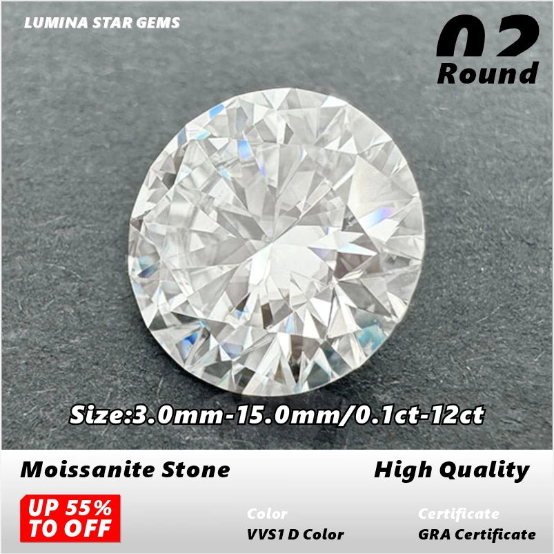 Moissanite Stone VVS1 D Color Round Cut 0.10ct-12.0ct Essential for Jewelry DIY Wholesale Loose Stones Pass Tester with Report