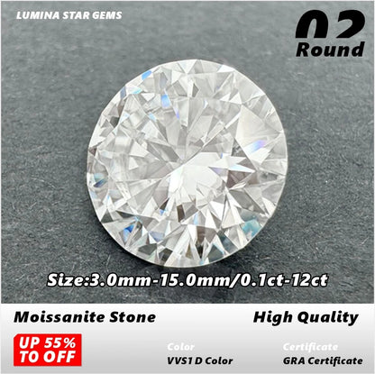 Moissanite Stone VVS1 D Color Round Cut 0.10ct-12.0ct Essential for Jewelry DIY Wholesale Loose Stones Pass Tester with Report