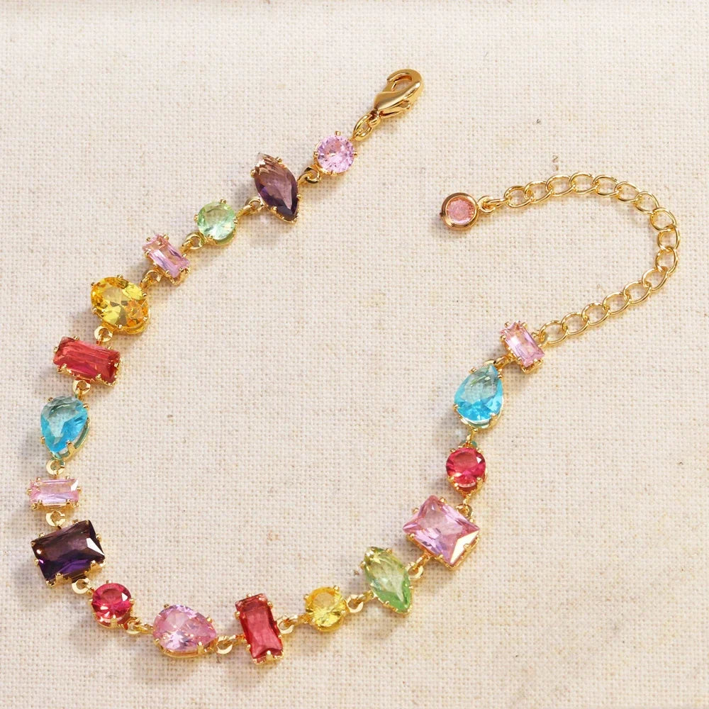 Brand 18K Gold Plated New Luxury Colourful Crystal Zircon Necklace For Women Fashion Party Jewelry Accessories Ladies Jewellery