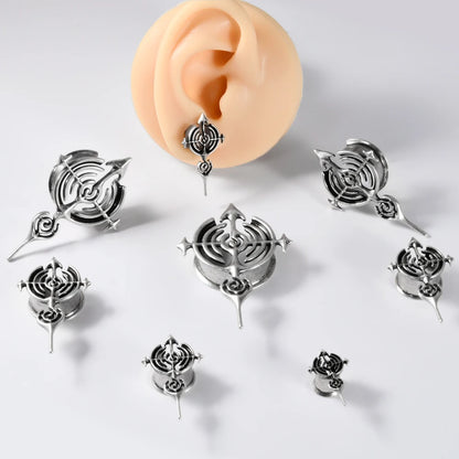 Copper Cross Arrows Spiral Ear Piercing Tunnels 6-25mm Punk U Shape Flared Ear Gauge Expansion Strenghted Saddle Piercing Plugs