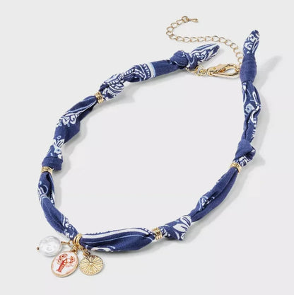 Colorful Rope Heart Pearl Flower Necklace Women's Sweet Fabric Charm Necklace Fashion Stainless Steel Pendant Necklace Accessory
