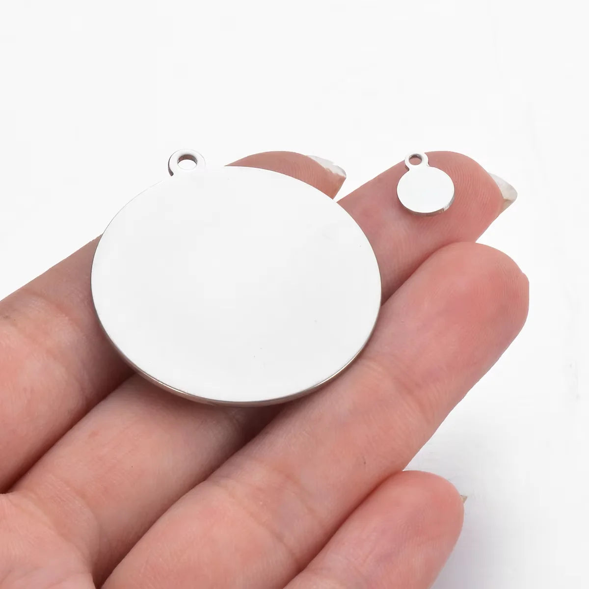 10-50pcs Stainless Steel Circle Round Tag Laser Engraved Logo Name Tail Chain Label for DIY Customize Jewelry Making