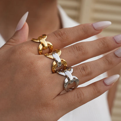 Stainless Steel Statement Ring New Design Metalic Texture 18 K Plated Finger Ring Waterproof Jewelry Bagues Pour Femme