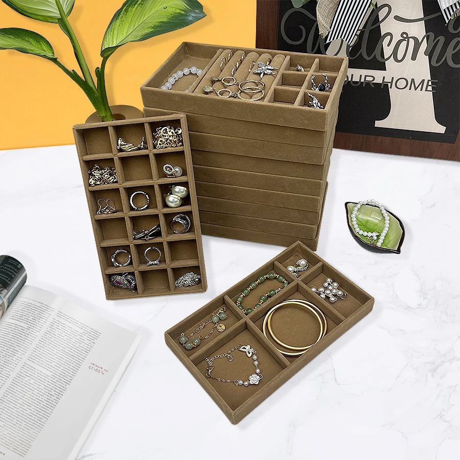 1PC, Flocking Jewelry Box Jewelry Tray, Color: Brown