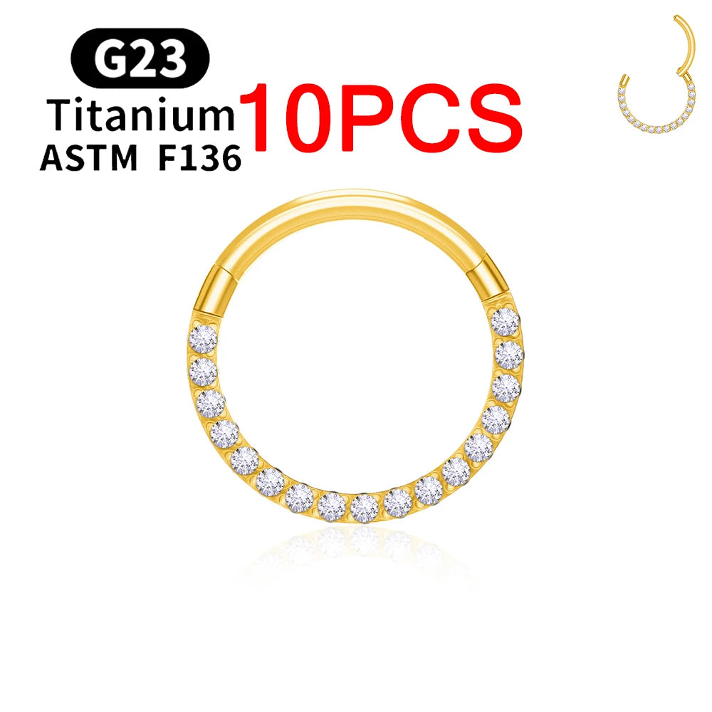 1/10PCS ASTM F136 Titanium Nose Ring 16/18G CZ Hinged Septum Clicker Hoop Tragus Daith Cartilage Helix Ear Piercing Body Jewelry
