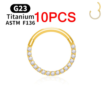 1/10PCS ASTM F136 Titanium Nose Ring 16/18G CZ Hinged Septum Clicker Hoop Tragus Daith Cartilage Helix Ear Piercing Body Jewelry
