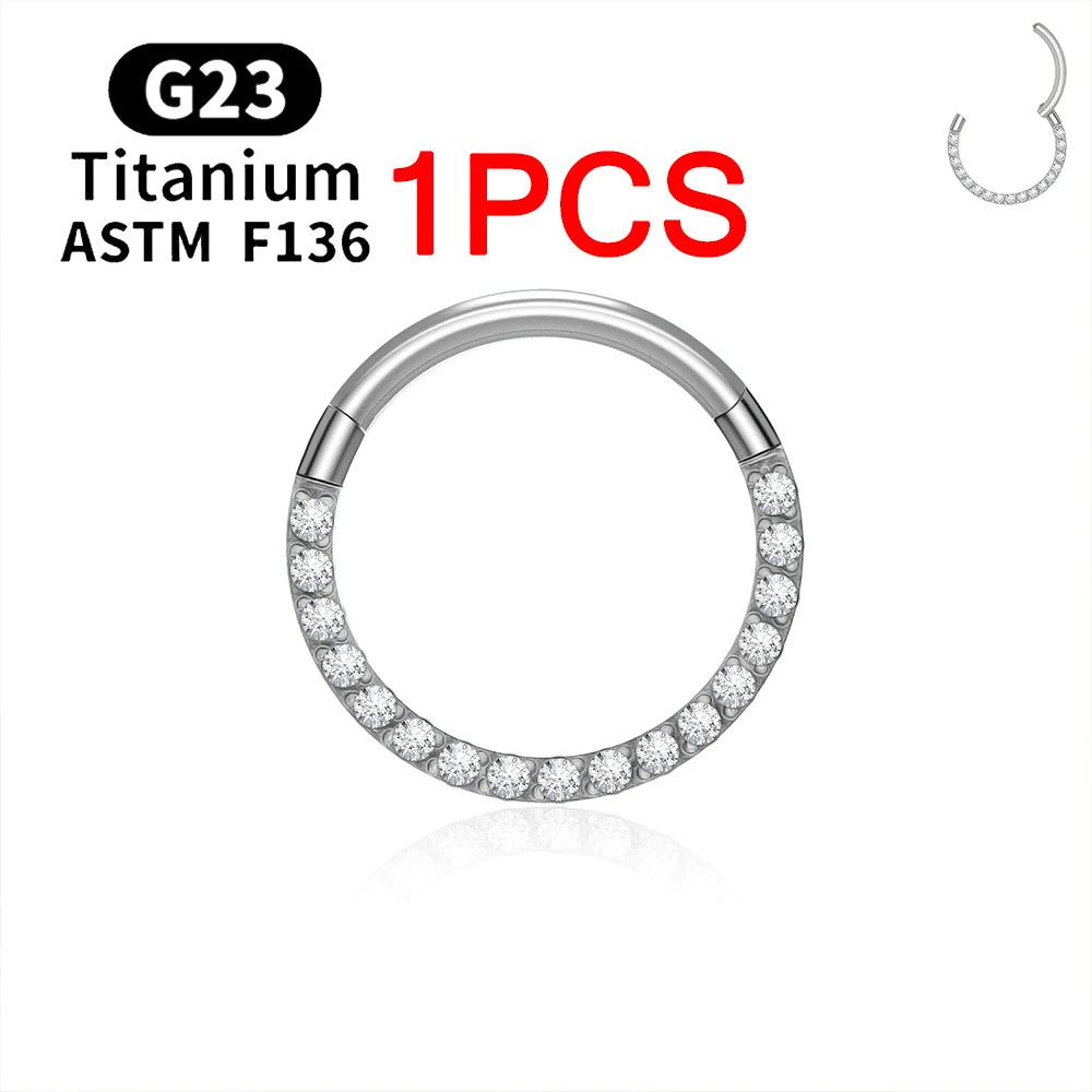 1/10PCS ASTM F136 Titanium Nose Ring 16/18G CZ Hinged Septum Clicker Hoop Tragus Daith Cartilage Helix Ear Piercing Body Jewelry