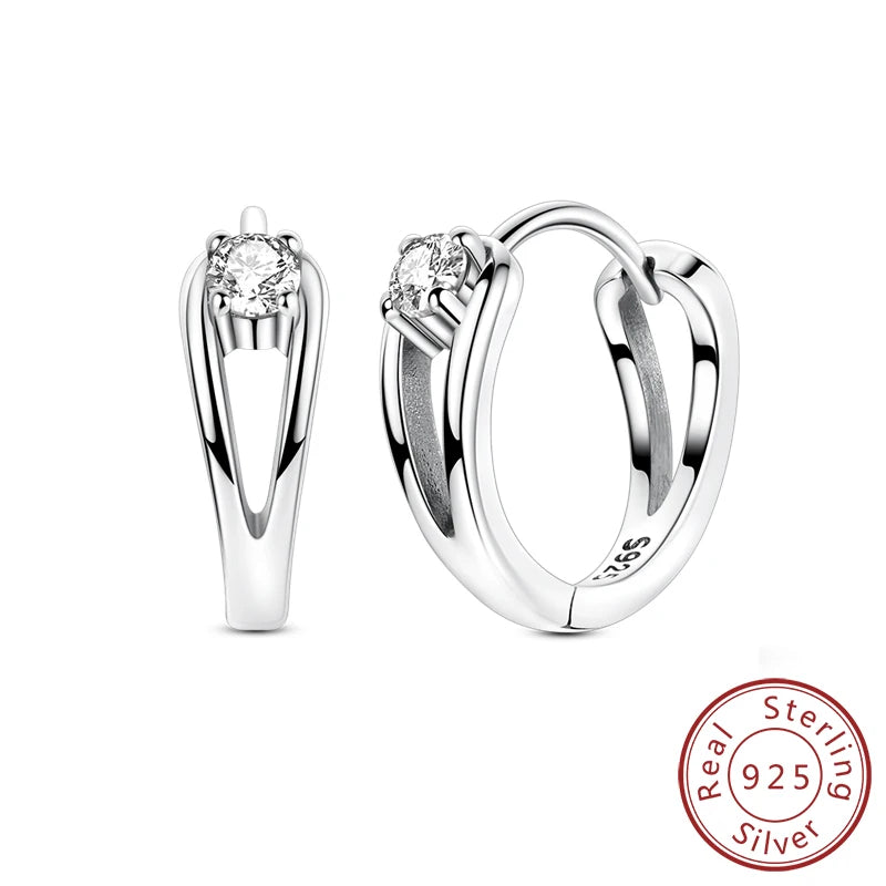 Hoop Earrings New Original 925 Sterling Silver Sweet Heart Bow Round Zircon Studs Drop Earrings For Women Girl Fine Jewelry