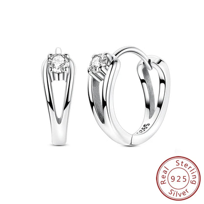 Hoop Earrings New Original 925 Sterling Silver Sweet Heart Bow Round Zircon Studs Drop Earrings For Women Girl Fine Jewelry