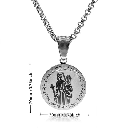 316L Stainless Steel Our Lady of Good Guard Medal Necklace With Chain Marie Julie Jahenny Cross of Forgiveness Protection Charm
