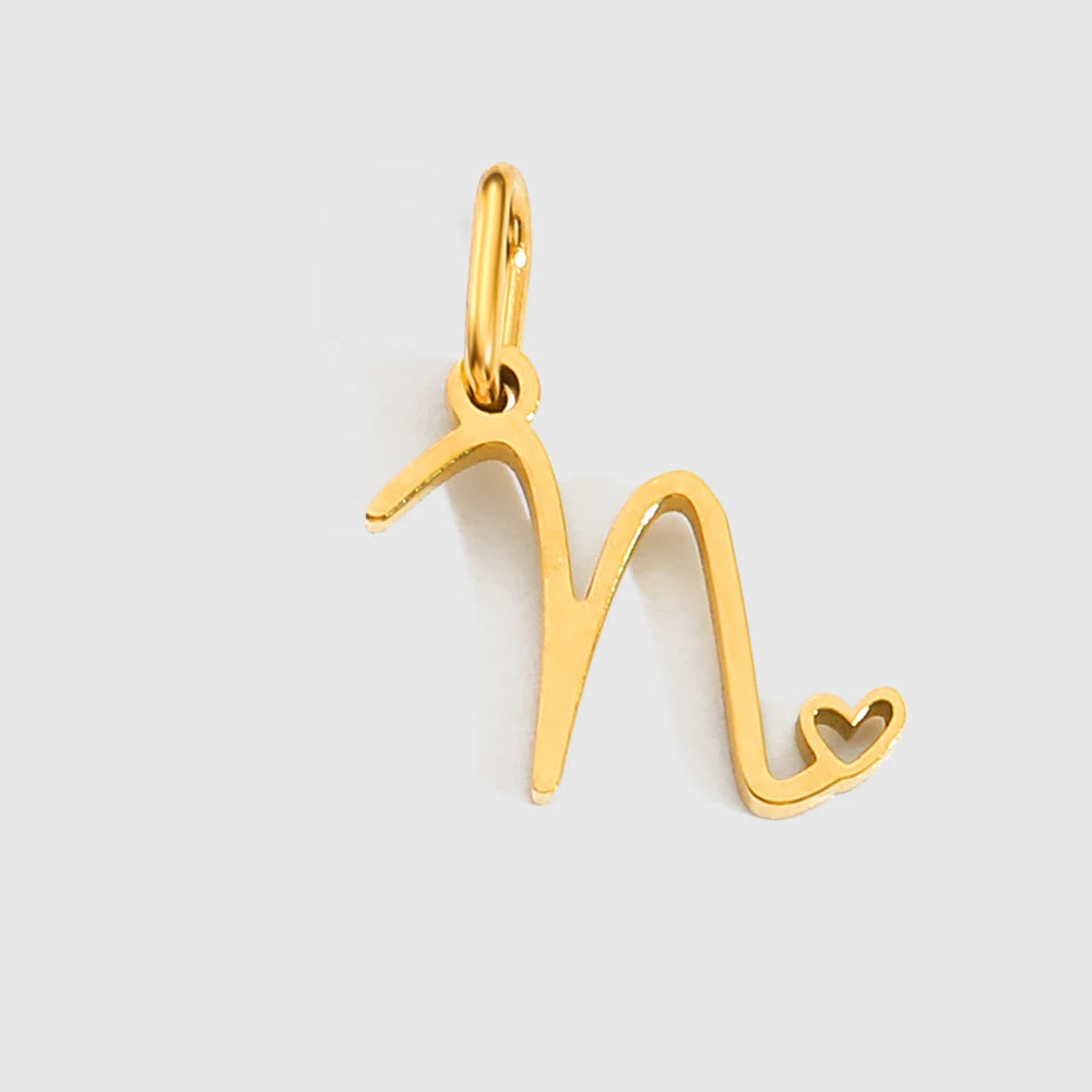 St-Delan Gold Plated Cursive Heart Initial Charms A-Z Script Alphabet Pendants for DIY Jewelry Making