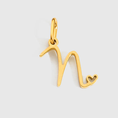 St-Delan Gold Plated Cursive Heart Initial Charms A-Z Script Alphabet Pendants for DIY Jewelry Making