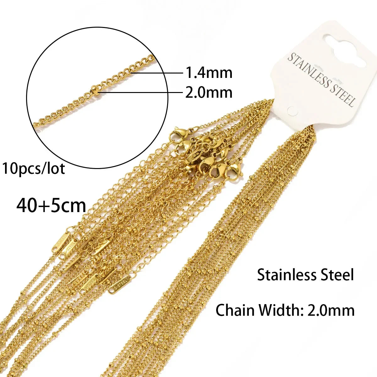 10pcs/Lot Stainless Steel  40+5cm 18K Gold Color PVD Plated Ripple Twisted Chain Never Fade Women Water Wave DIY Necklace