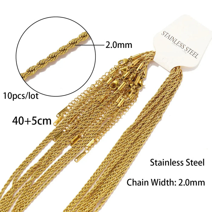10pcs/Lot Stainless Steel  40+5cm 18K Gold Color PVD Plated Ripple Twisted Chain Never Fade Women Water Wave DIY Necklace