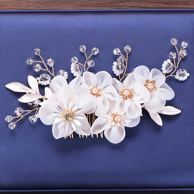 Golden Crystal Pearl Hair Comb Headband Hairband For Women Party Bridal Wedding Hair Accessories Jewelry Comb Headband Hairband