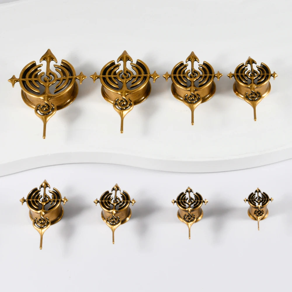 Copper Cross Arrows Spiral Ear Piercing Tunnels 6-25mm Punk U Shape Flared Ear Gauge Expansion Strenghted Saddle Piercing Plugs