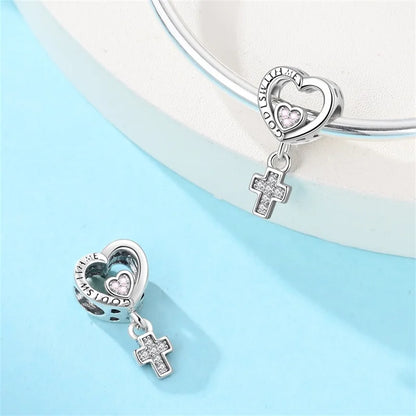 Original 925 Sterling Silver Charm Beads Classic Cross Bible Guardian Angel Charms Pendants For Bracelet DIY Birthday Jewelry