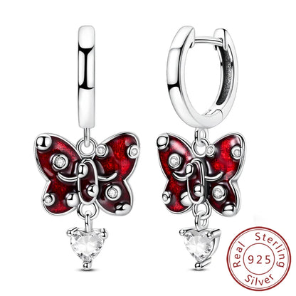 Hoop Earrings New Original 925 Sterling Silver Sweet Heart Bow Round Zircon Studs Drop Earrings For Women Girl Fine Jewelry