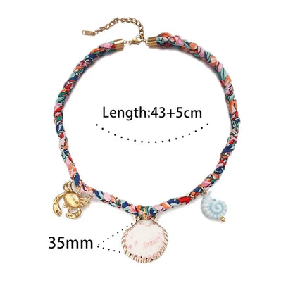 Colorful Rope Heart Pearl Flower Necklace Women's Sweet Fabric Charm Necklace Fashion Stainless Steel Pendant Necklace Accessory