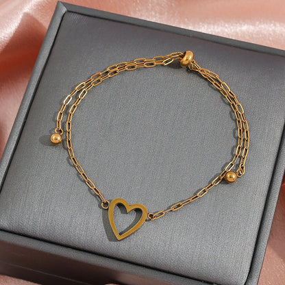 Couple Heart Pendant Single Stone Bracelet Set | Adjustable Valentine's Day Love Friendship Double Hand Chain Combination Set