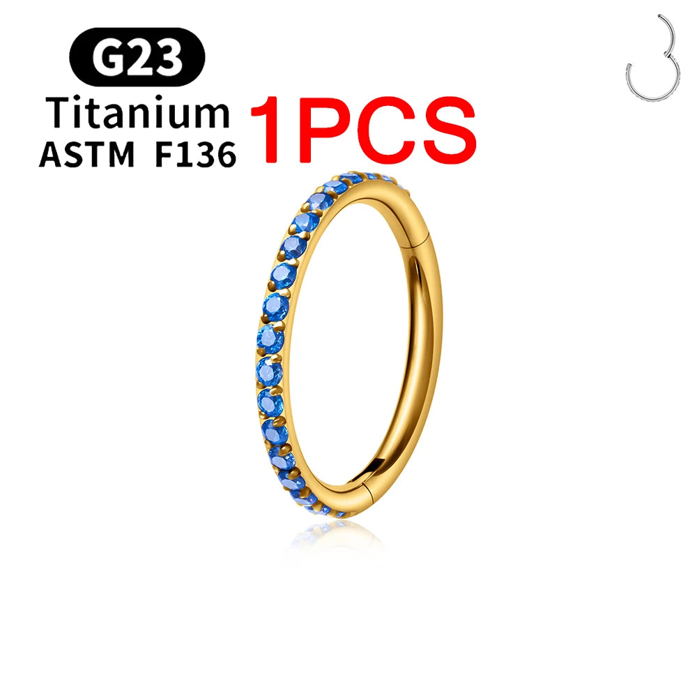1/10PCS ASTM F136 Titanium Nose Ring 16/18G CZ Hinged Septum Clicker Hoop Tragus Daith Cartilage Helix Ear Piercing Body Jewelry