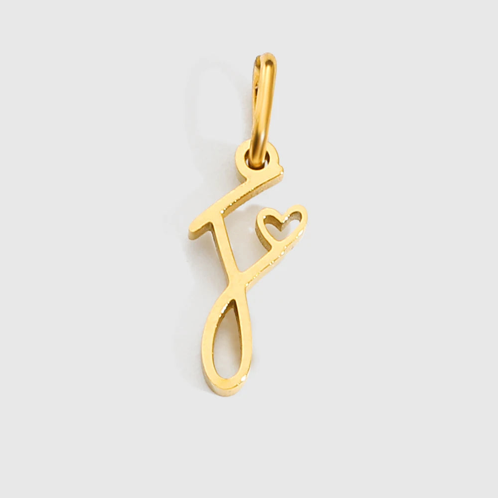 St-Delan Gold Plated Cursive Heart Initial Charms A-Z Script Alphabet Pendants for DIY Jewelry Making