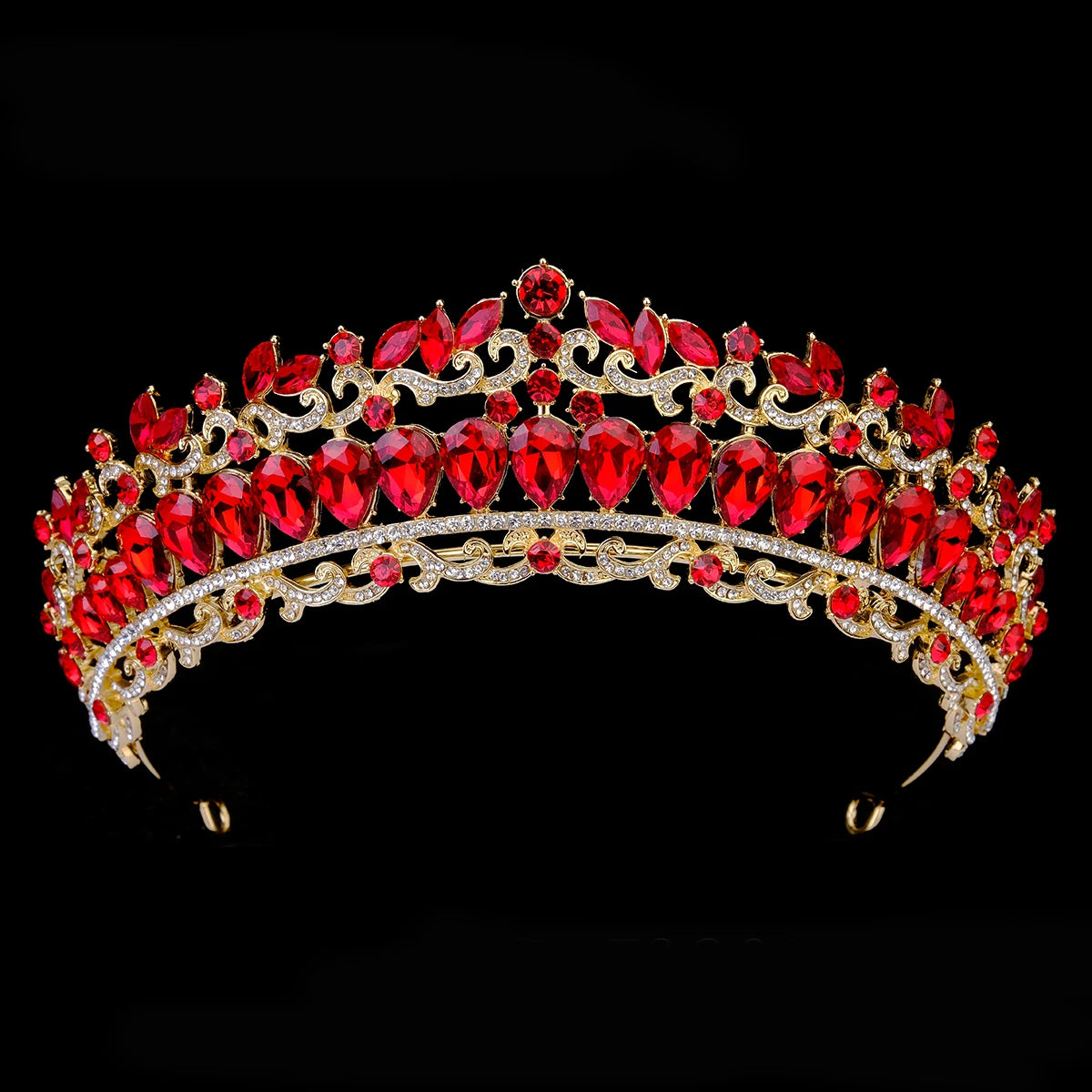 Luxury Red Rhinestone Bridal Tiara Headband Baroque Crystal Grand Crown For Women Banquet Jewelry Hair Accessories