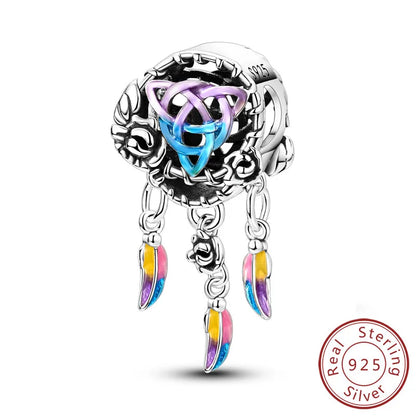 Original 925 Sterling Silver Charms Beads Pendants Colorful Dreamcatcher Lucky Charms Fit Bracelets Necklaces Women DIY Jewelry