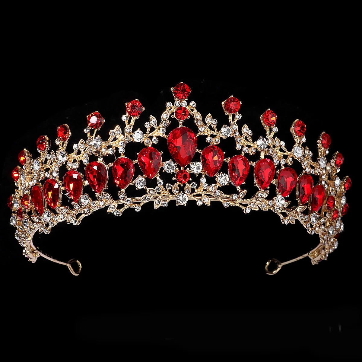 Luxury Red Rhinestone Bridal Tiara Headband Baroque Crystal Grand Crown For Women Banquet Jewelry Hair Accessories