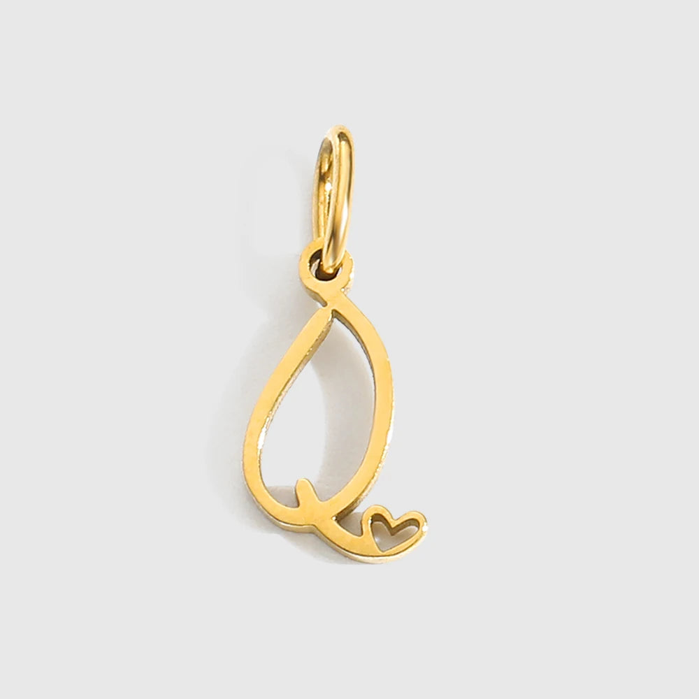 St-Delan Gold Plated Cursive Heart Initial Charms A-Z Script Alphabet Pendants for DIY Jewelry Making