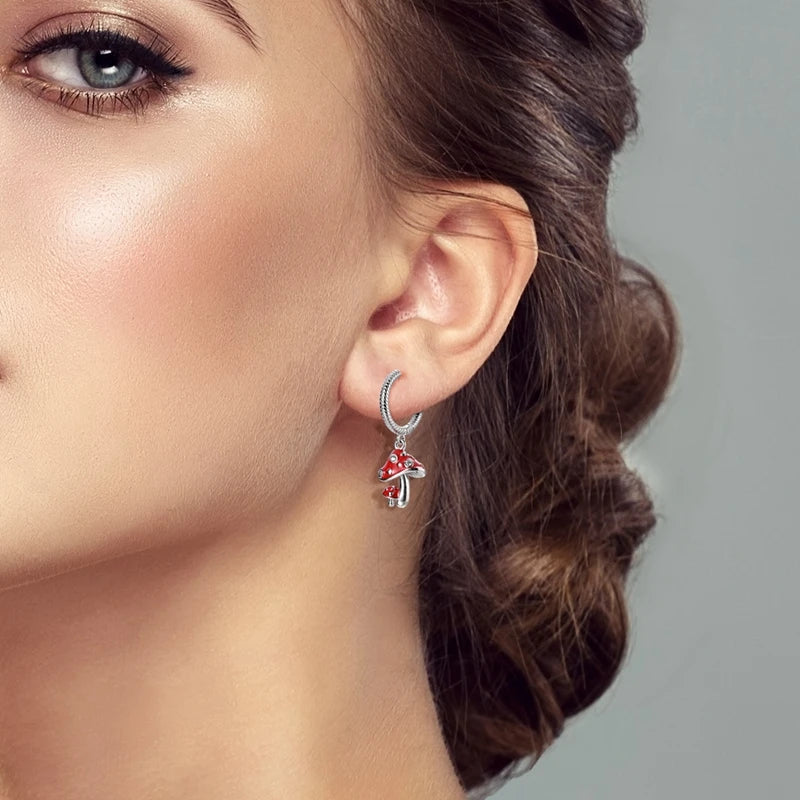 Hoop Earrings New Original 925 Sterling Silver Sweet Heart Bow Round Zircon Studs Drop Earrings For Women Girl Fine Jewelry