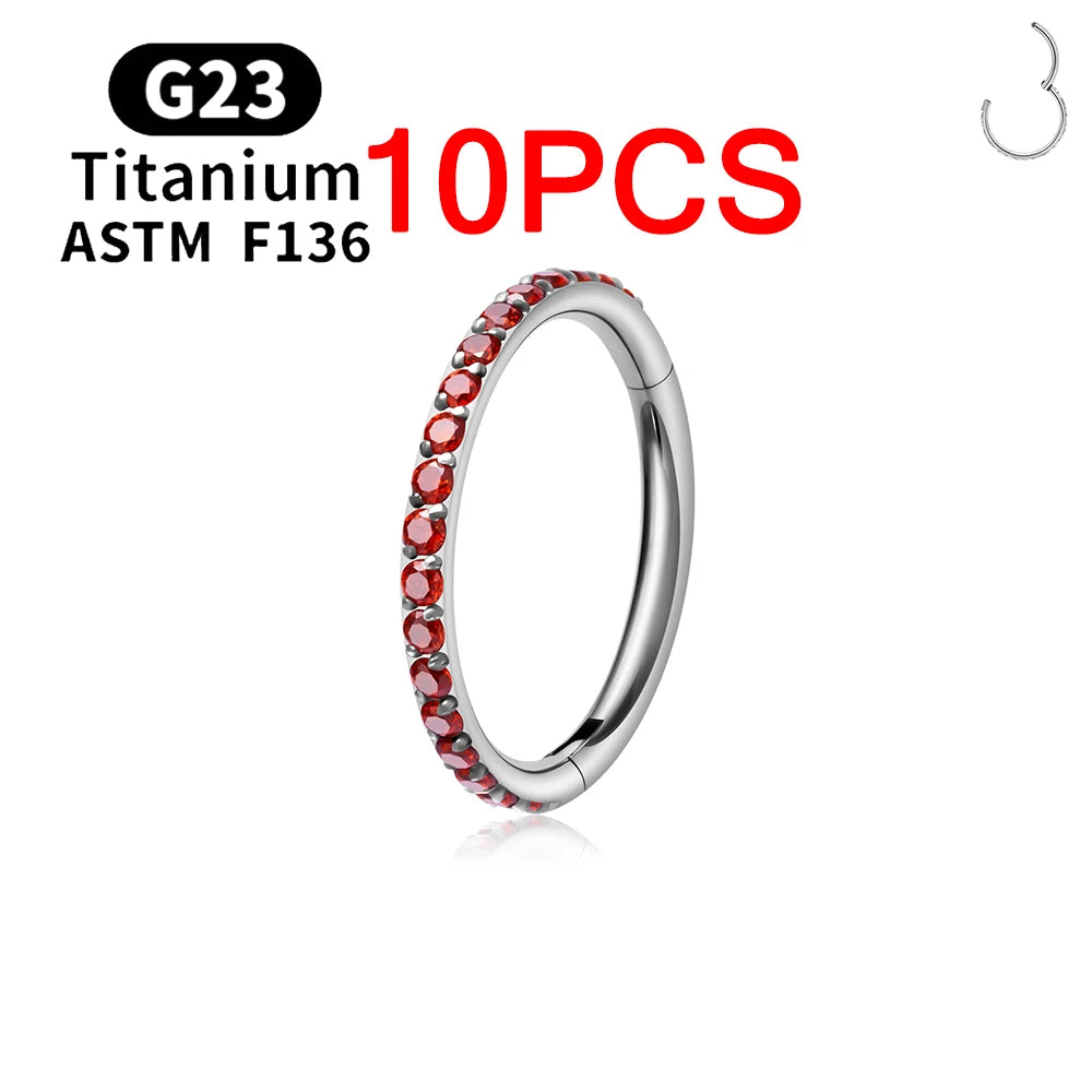1/10PCS ASTM F136 Titanium Nose Ring 16/18G CZ Hinged Septum Clicker Hoop Tragus Daith Cartilage Helix Ear Piercing Body Jewelry