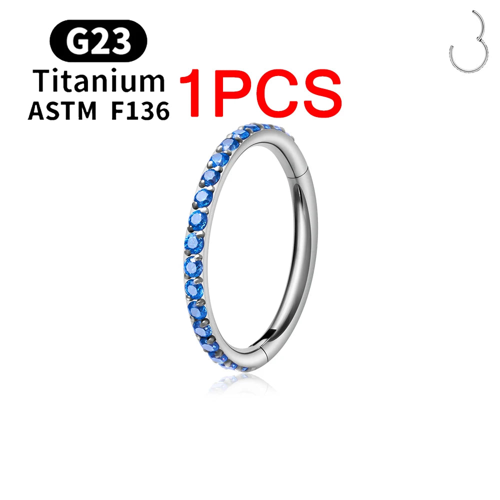 1/10PCS ASTM F136 Titanium Nose Ring 16/18G CZ Hinged Septum Clicker Hoop Tragus Daith Cartilage Helix Ear Piercing Body Jewelry