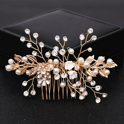 Golden Crystal Pearl Hair Comb Headband Hairband For Women Party Bridal Wedding Hair Accessories Jewelry Comb Headband Hairband