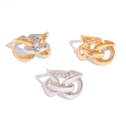 Stainless Steel Statement Ring New Design Metalic Texture 18 K Plated Finger Ring Waterproof Jewelry Bagues Pour Femme
