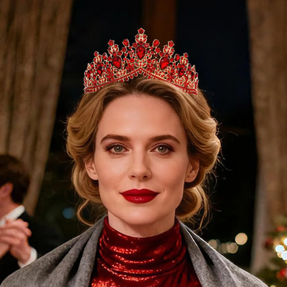 Luxury Red Rhinestone Bridal Tiara Headband Baroque Crystal Grand Crown For Women Banquet Jewelry Hair Accessories
