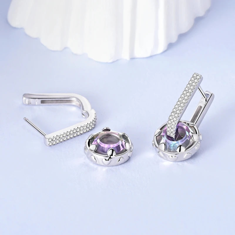 Hoop Earrings New Original 925 Sterling Silver Sweet Heart Bow Round Zircon Studs Drop Earrings For Women Girl Fine Jewelry