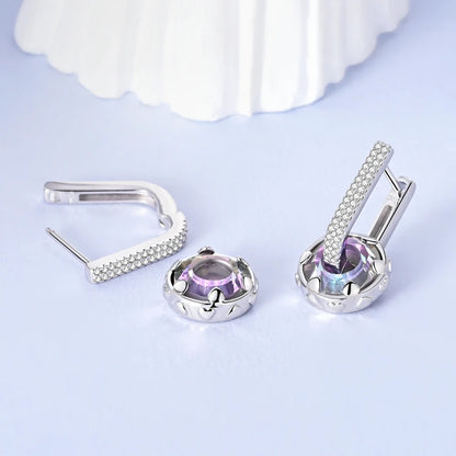 Hoop Earrings New Original 925 Sterling Silver Sweet Heart Bow Round Zircon Studs Drop Earrings For Women Girl Fine Jewelry
