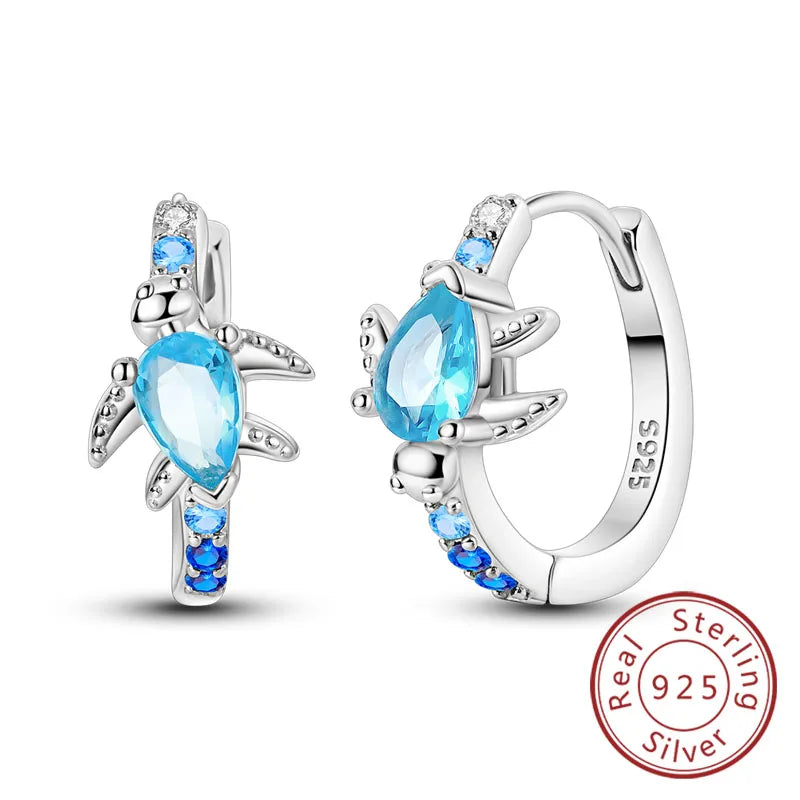 Hoop Earrings New Original 925 Sterling Silver Sweet Heart Bow Round Zircon Studs Drop Earrings For Women Girl Fine Jewelry