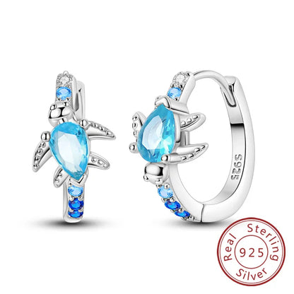 Hoop Earrings New Original 925 Sterling Silver Sweet Heart Bow Round Zircon Studs Drop Earrings For Women Girl Fine Jewelry