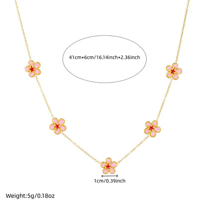 DIEYURO 316L Stainless Steel Pink Dripping Oil Peach Blossom Flowers Necklace Earrings Bracelet Set Lady New Luxury Jewelry Gift