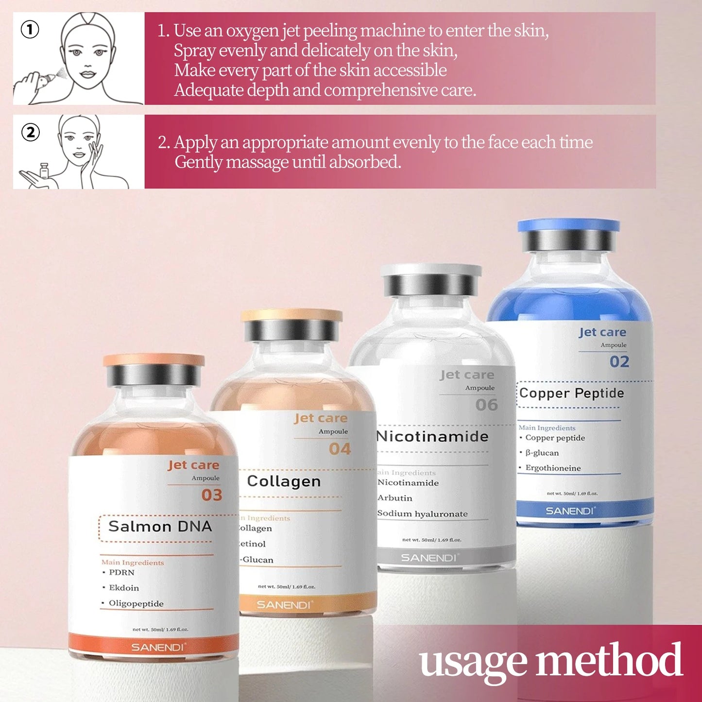 5bottles/Set Salmon DNA Facial Serum Anti Aging Oxygen Spray Dermapen Kit Jet Care Peeling Beauty Salon Skin Care Wholesale