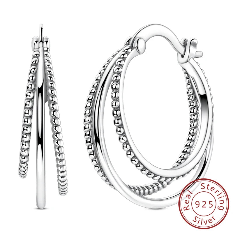 Hoop Earrings New Original 925 Sterling Silver Sweet Heart Bow Round Zircon Studs Drop Earrings For Women Girl Fine Jewelry